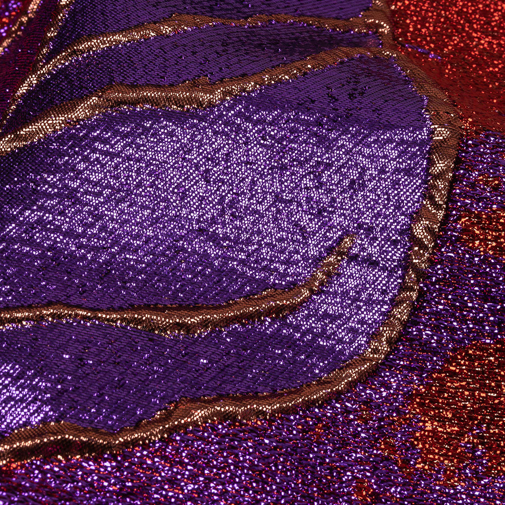 Metallic Red, Purple and Orange Mottled Floral Luxury Brocade - Detail