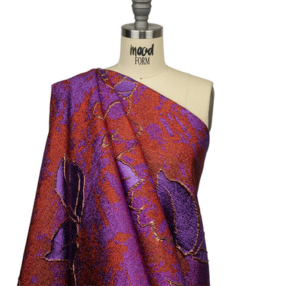 Metallic Red, Purple and Orange Mottled Floral Luxury Brocade