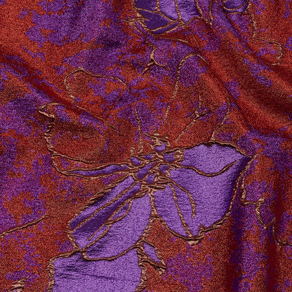 Metallic Red, Purple and Orange Mottled Floral Luxury Brocade