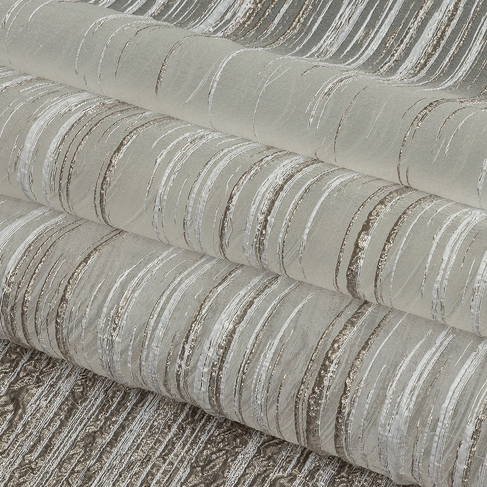 Metallic Silver and White Striated Lines Luxury Burnout Brocade - Folded