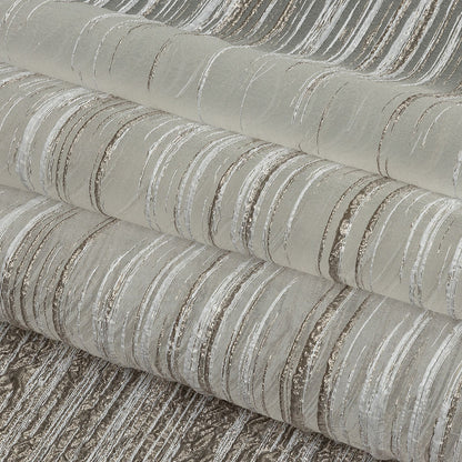 Metallic Silver and White Striated Lines Luxury Burnout Brocade