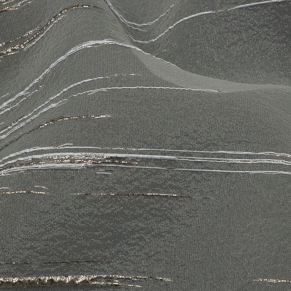 Metallic Silver and White Striated Lines Luxury Burnout Brocade - Detail