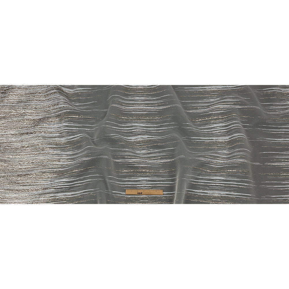 Metallic Silver and White Striated Lines Luxury Burnout Brocade - Full