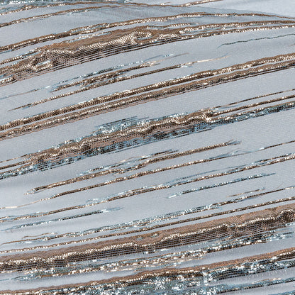 Metallic Rose Gold and Sky Blue Striated Lines Luxury Burnout Brocade