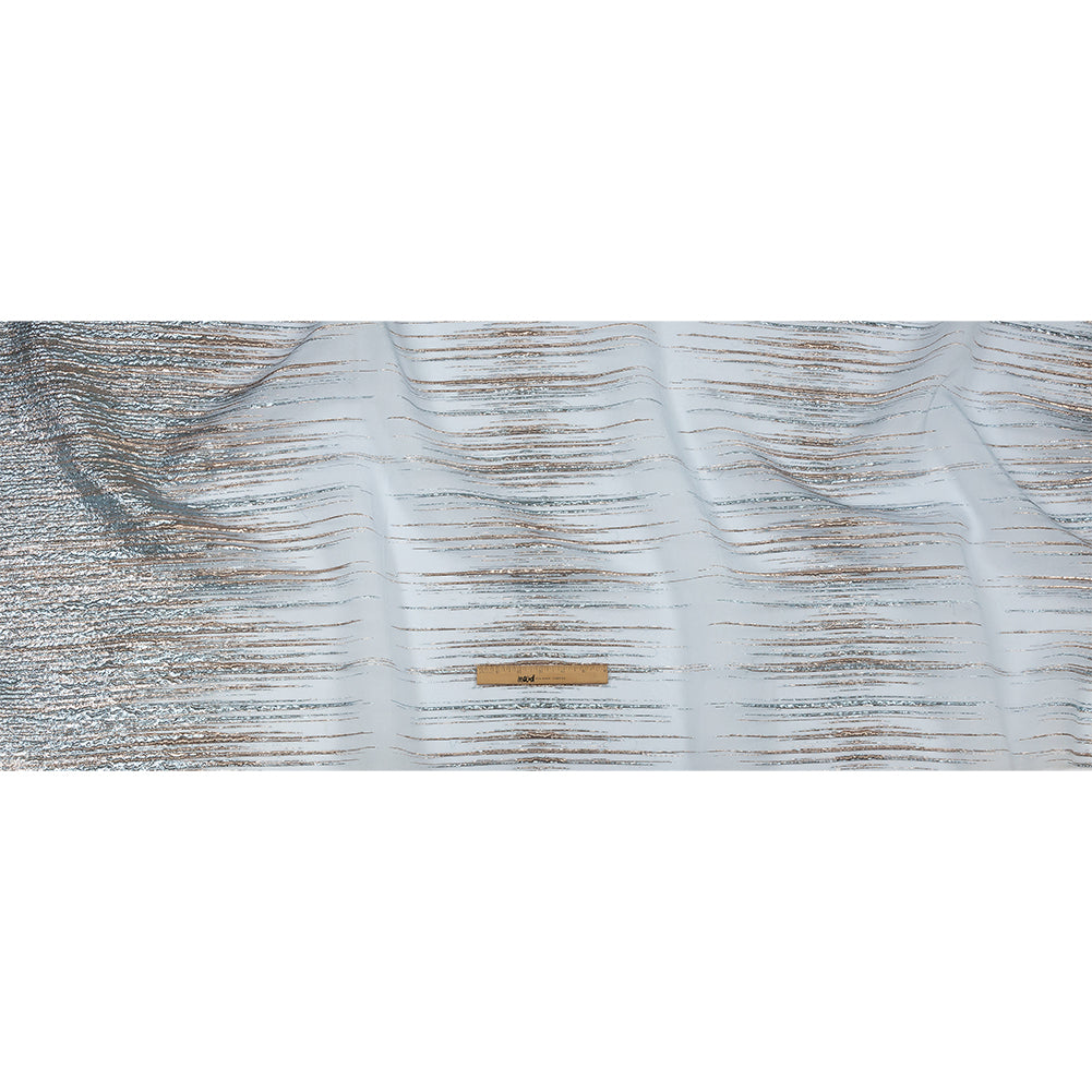 Metallic Rose Gold and Sky Blue Striated Lines Luxury Burnout Brocade - Full