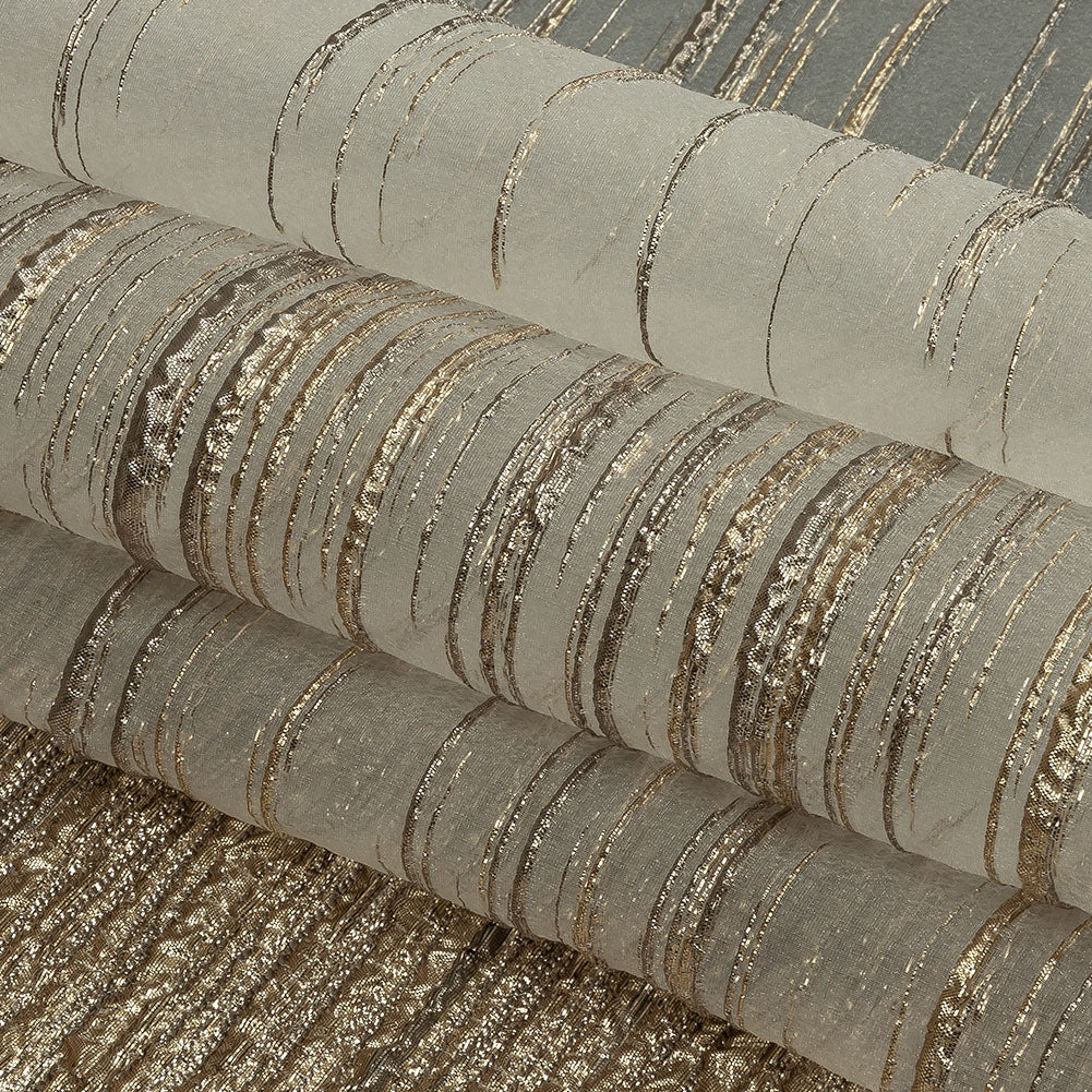 Metallic Gold and Beige Striated Lines Luxury Burnout Brocade - Folded