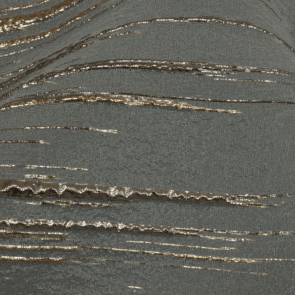Metallic Gold and Beige Striated Lines Luxury Burnout Brocade - Detail