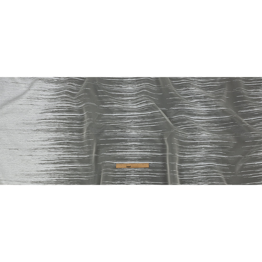 Metallic White Striated Lines Luxury Burnout Brocade