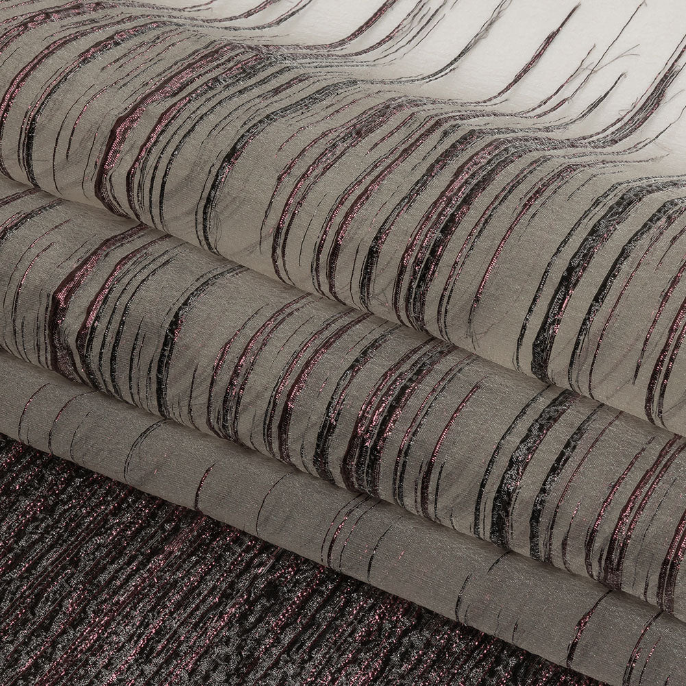 Metallic Wine and Black Striated Lines Luxury Burnout Brocade