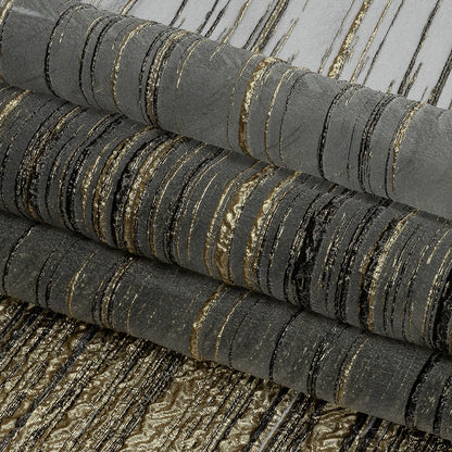 Metallic Black and Gold Striated Lines Luxury Burnout Brocade