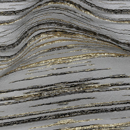 Metallic Black and Gold Striated Lines Luxury Burnout Brocade