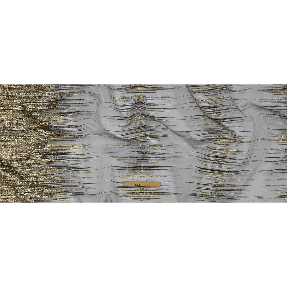 Metallic Black and Gold Striated Lines Luxury Burnout Brocade - Full