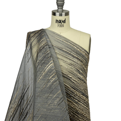 Metallic Black and Gold Striated Lines Luxury Burnout Brocade
