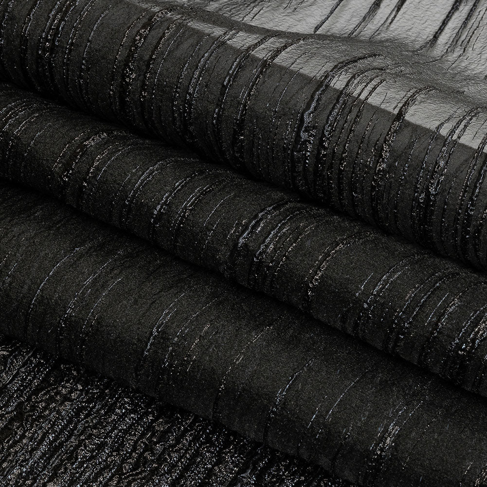 Metallic Black Striated Lines Luxury Burnout Brocade