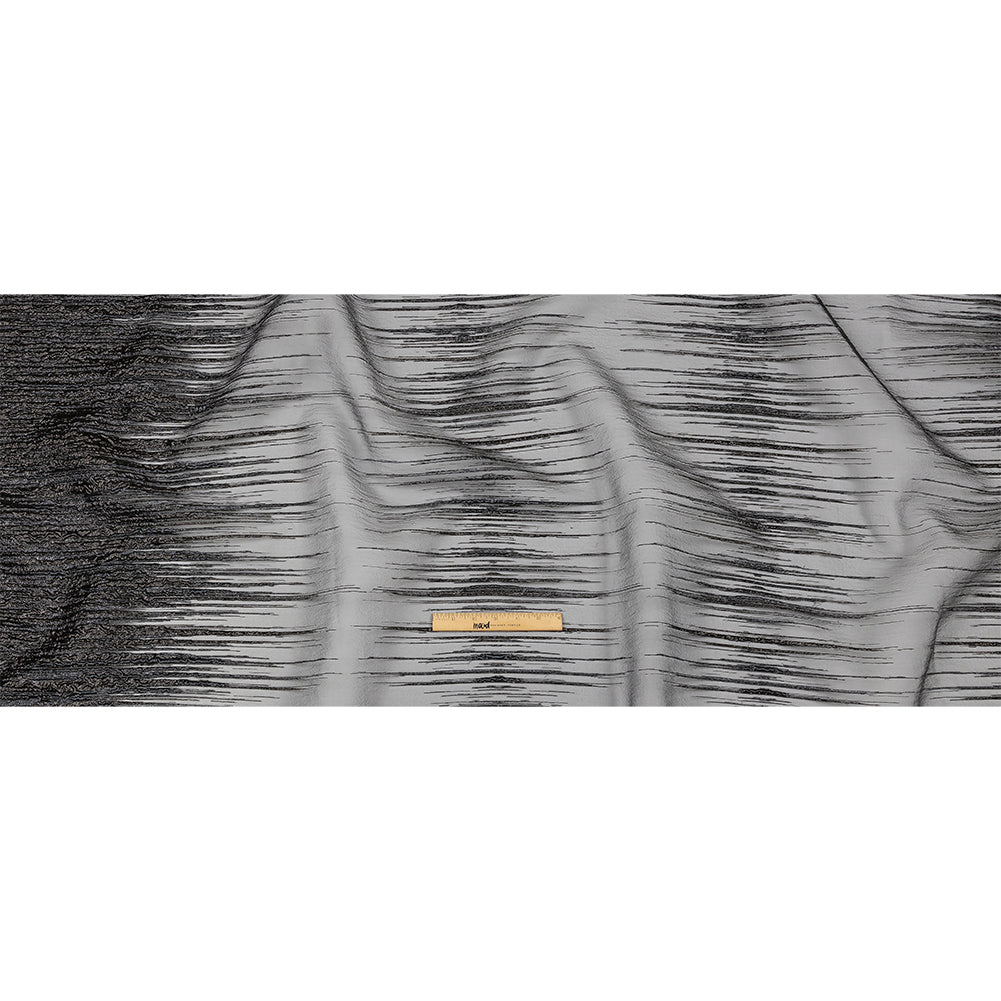 Metallic Black Striated Lines Luxury Burnout Brocade