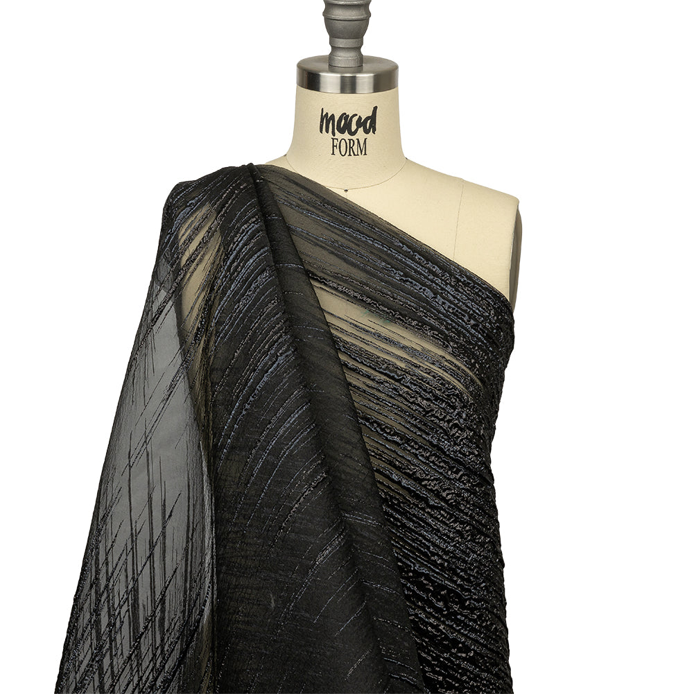 Metallic Black Striated Lines Luxury Burnout Brocade
