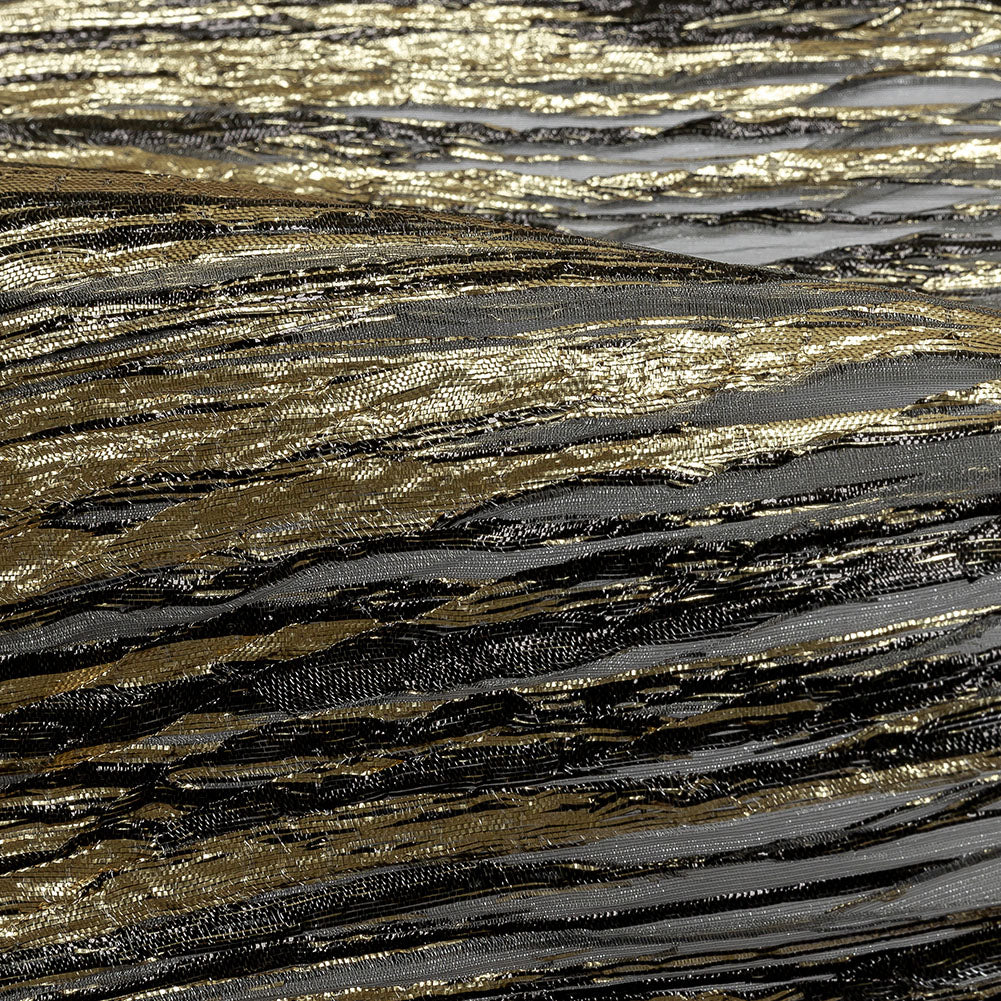 Metallic Gold and Black Striated Luxury Burnout Plisse Brocade with Scalloped Edges