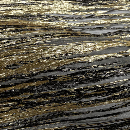 Metallic Gold and Black Striated Luxury Burnout Plisse Brocade with Scalloped Edges