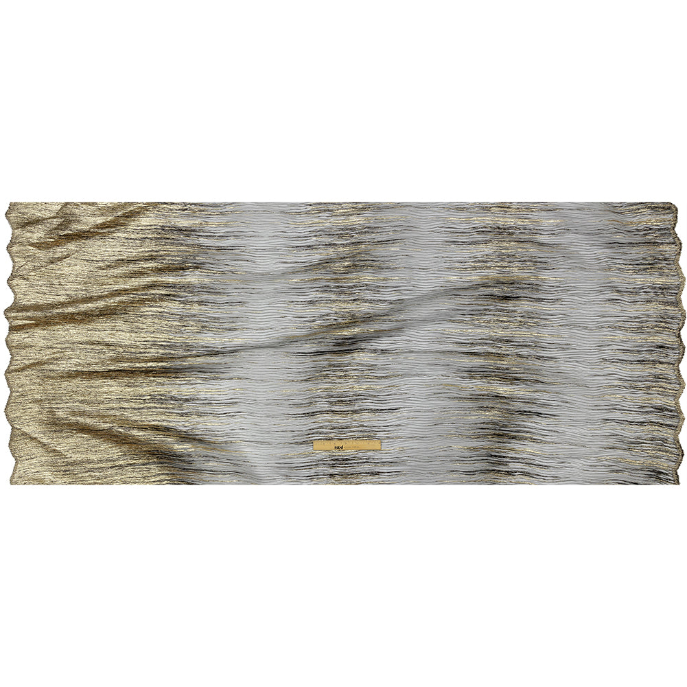 Metallic Gold and Black Striated Luxury Burnout Plisse Brocade with Scalloped Edges