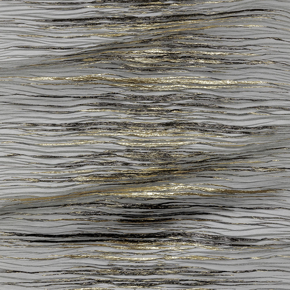 Metallic Gold and Black Striated Luxury Burnout Plisse Brocade with Scalloped Edges