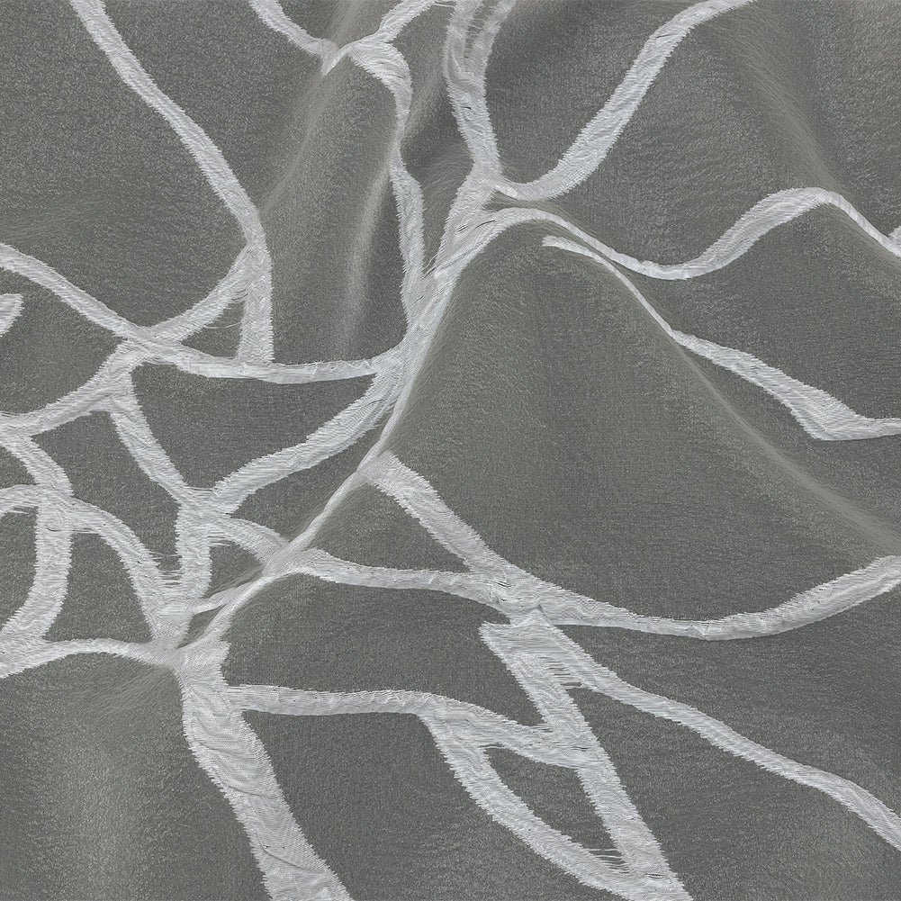 Metallic White Abstract Lines Luxury Burnout Brocade