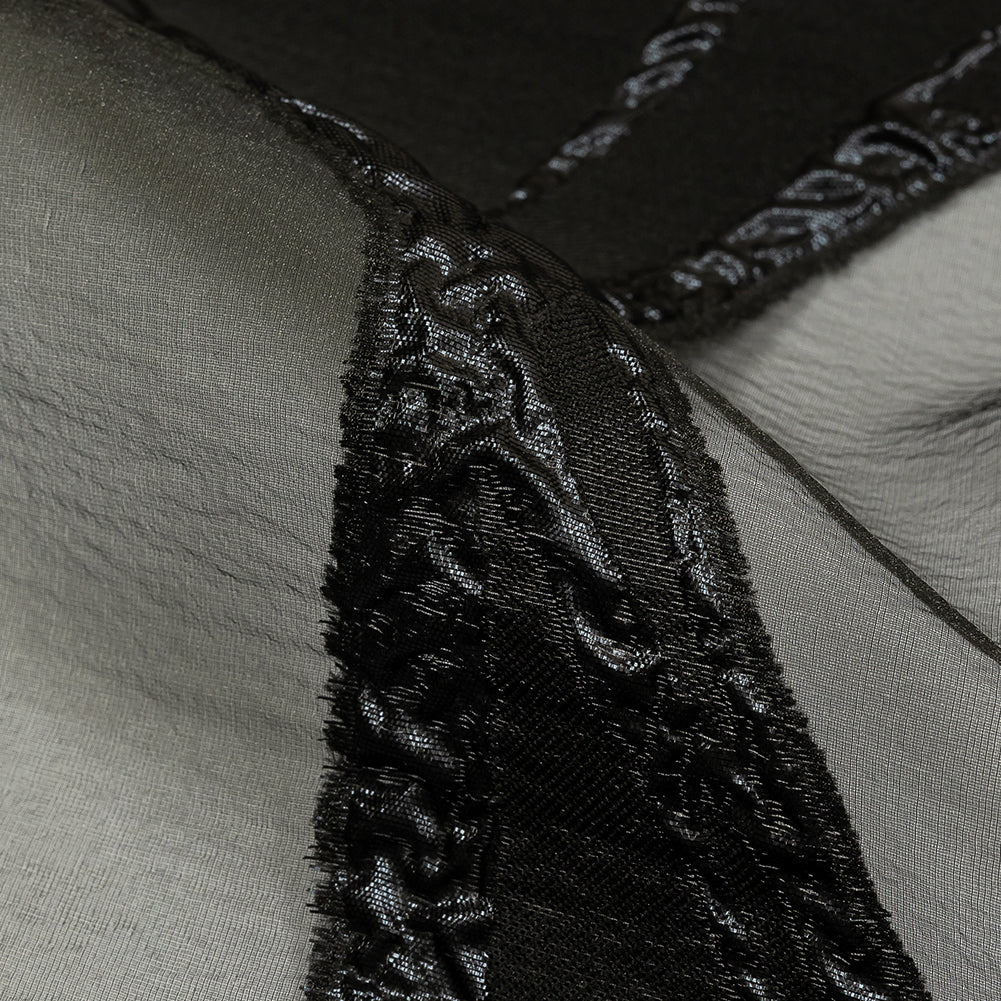 Metallic Black and Violet Femme Oversized Flowers Luxury Burnout Brocade - Detail