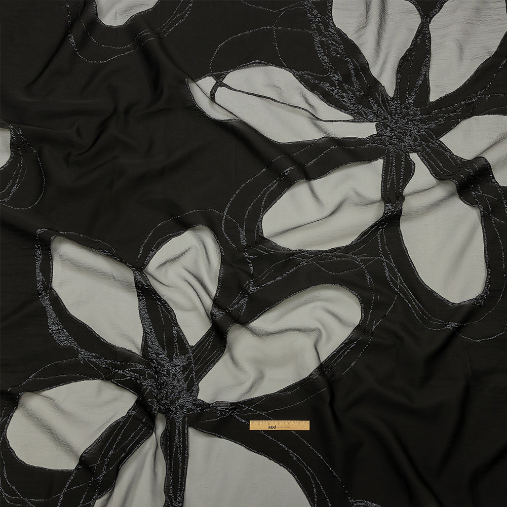 Metallic Black and Violet Femme Oversized Flowers Luxury Burnout Brocade - Full