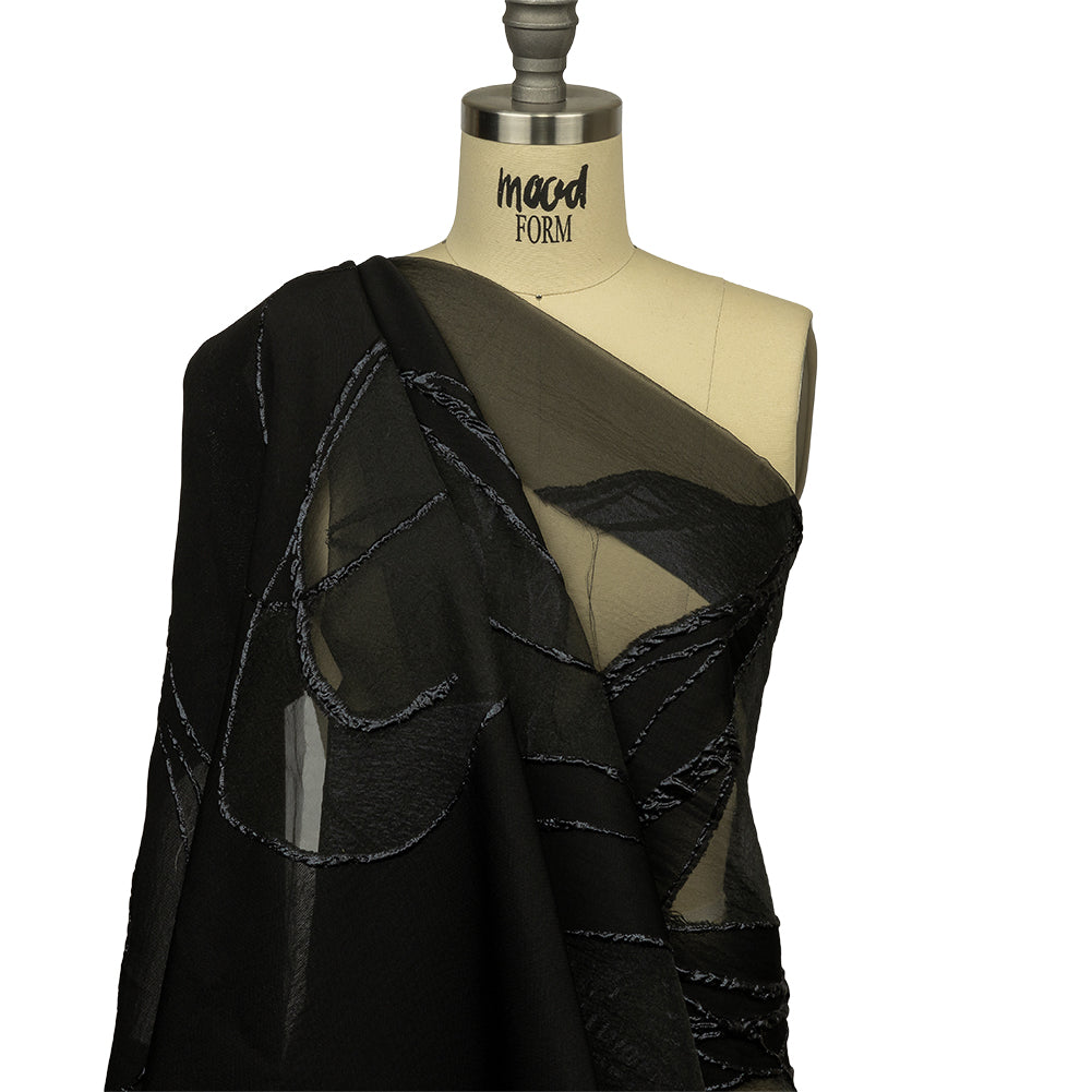 Metallic Black and Violet Femme Oversized Flowers Luxury Burnout Brocade - Drape