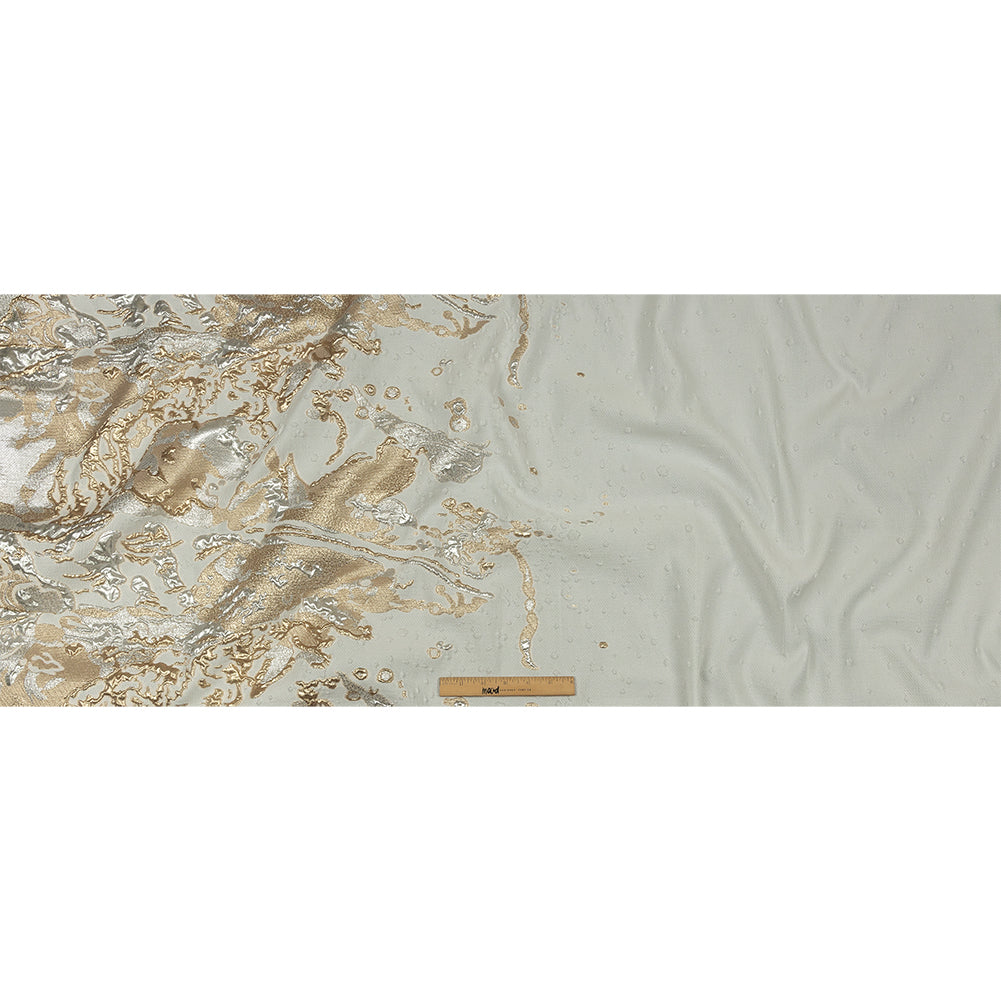 Metallic White and Habanero Gold Spotted and Splattered Luxury Brocade - Full