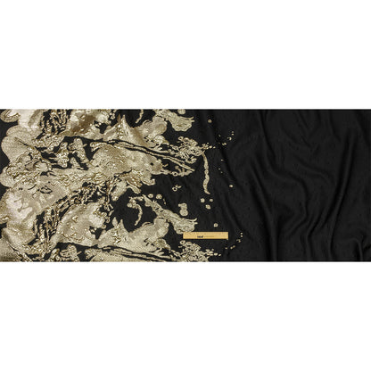 Metallic Golden Mist and Black Spotted and Splattered Luxury Brocade
