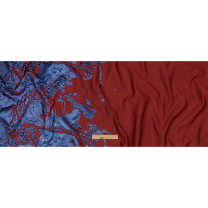 Metallic Diode Blue and Dark Red Spotted and Splattered Luxury Brocade