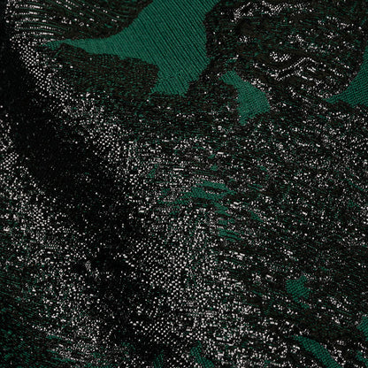 Metallic Black and Dark Green Floral Luxury Brocade with Sheer Stripes