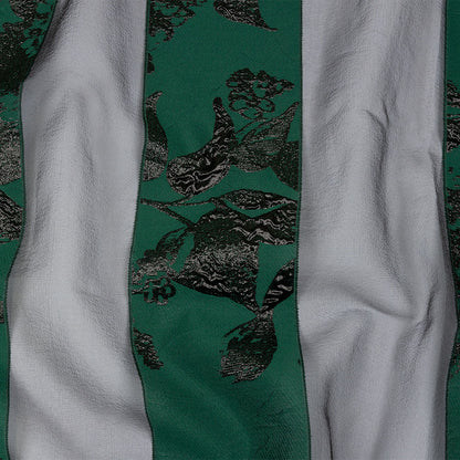 Metallic Black and Dark Green Floral Luxury Brocade with Sheer Stripes