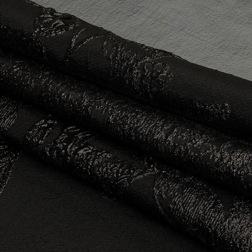 Metallic Black Floral Luxury Brocade with Sheer Stripes