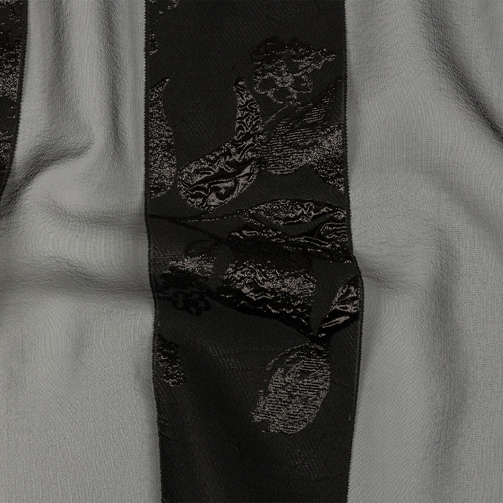 Metallic Black Floral Luxury Brocade with Sheer Stripes
