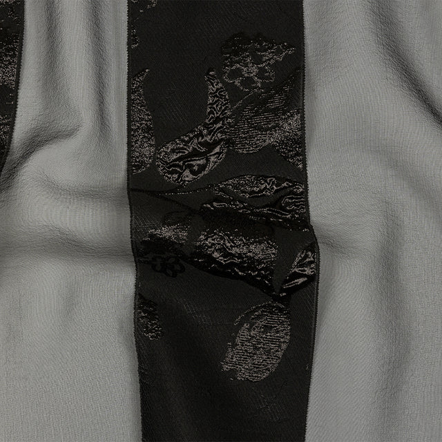 Metallic Black Floral Luxury Brocade with Sheer Stripes