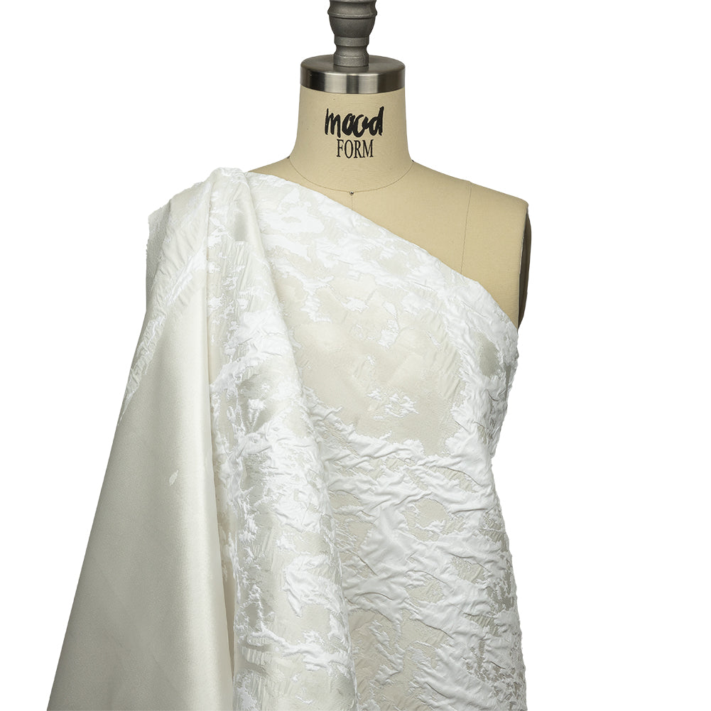 Metallic White Abstract Border Luxury Brocade