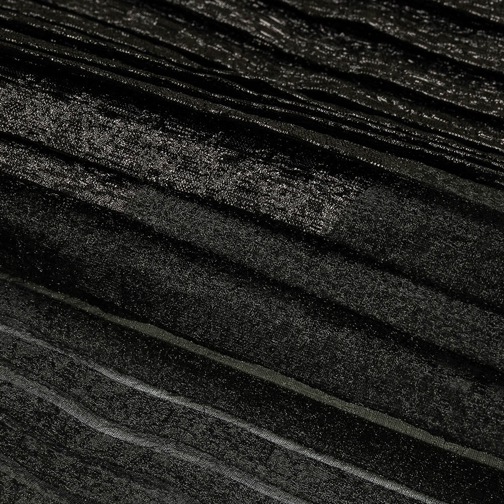 Metallic Black Diagonal Waves Pleated Luxury Burnout Brocade