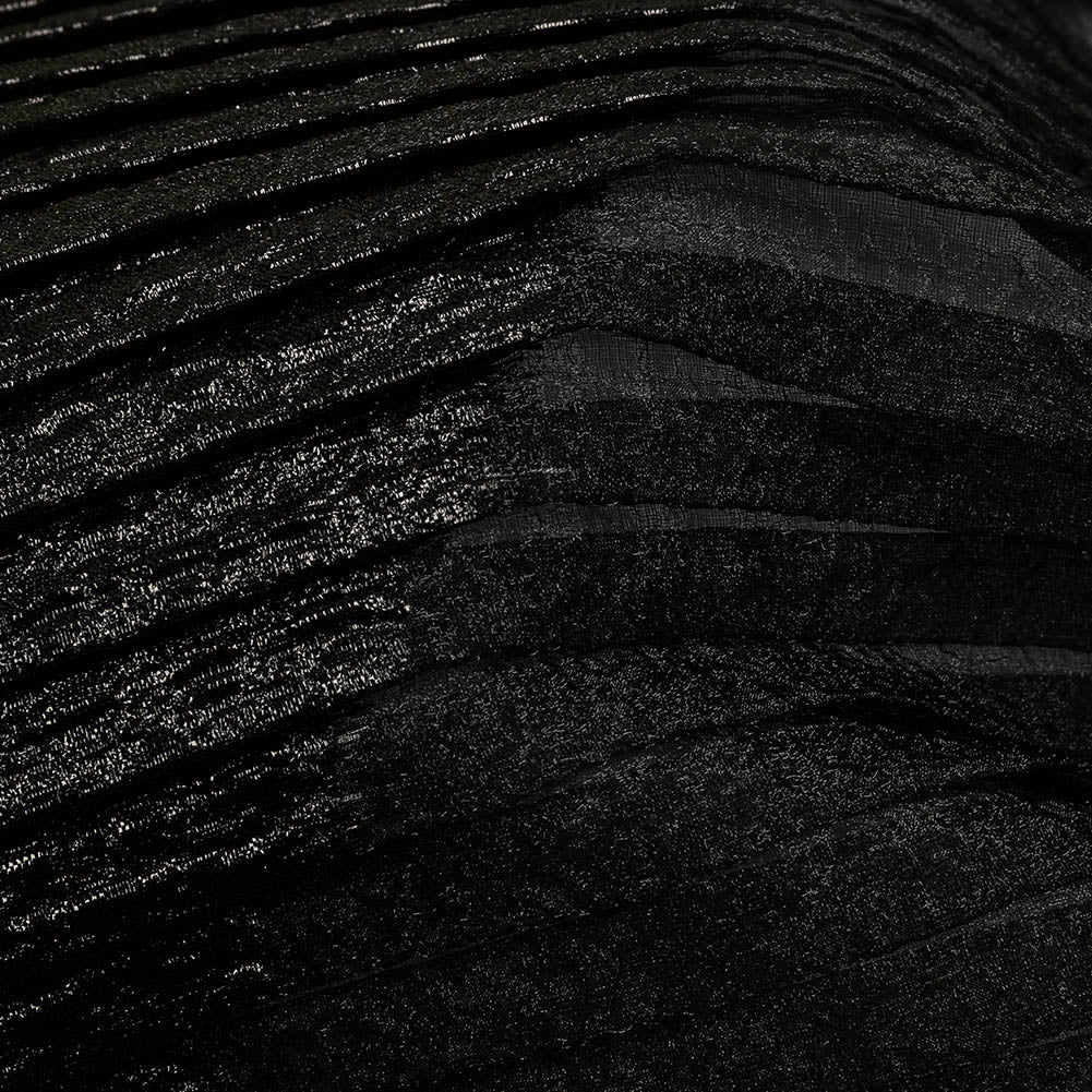 Metallic Black Waves Pleated Luxury Burnout Brocade