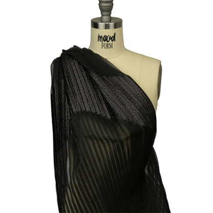 Metallic Black Waves Pleated Luxury Burnout Brocade