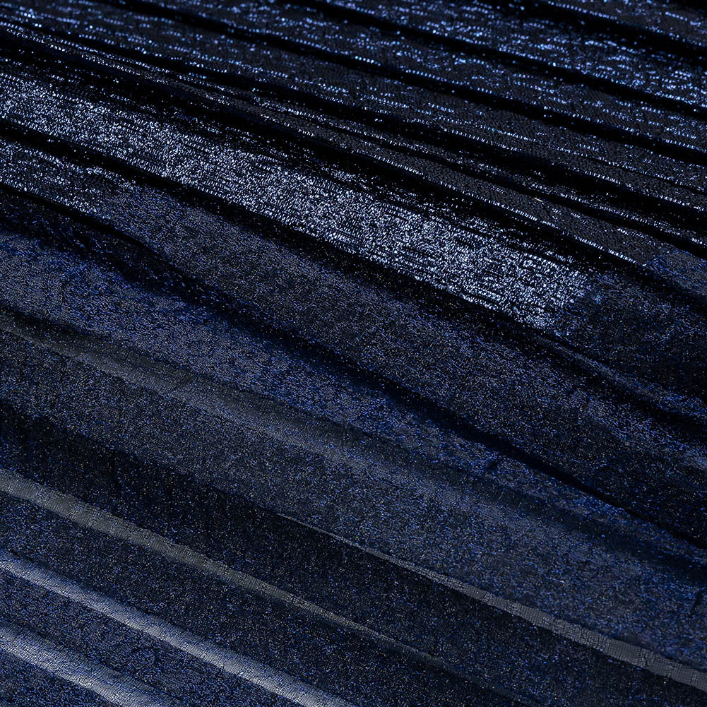 Metallic Navy Blue Waves Pleated Luxury Burnout Brocade