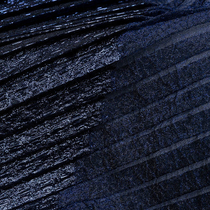 Metallic Navy Blue Waves Pleated Luxury Burnout Brocade