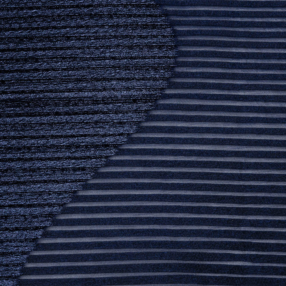 Metallic Navy Blue Waves Pleated Luxury Burnout Brocade