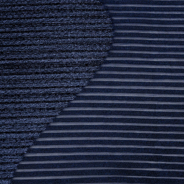 Metallic Navy Blue Waves Pleated Luxury Burnout Brocade