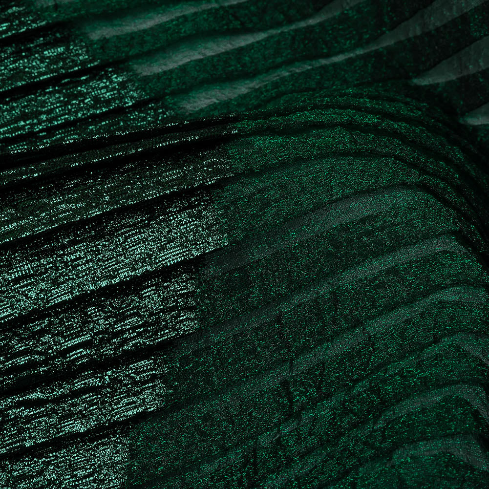 Metallic Abundant Green Waves Pleated Luxury Burnout Brocade