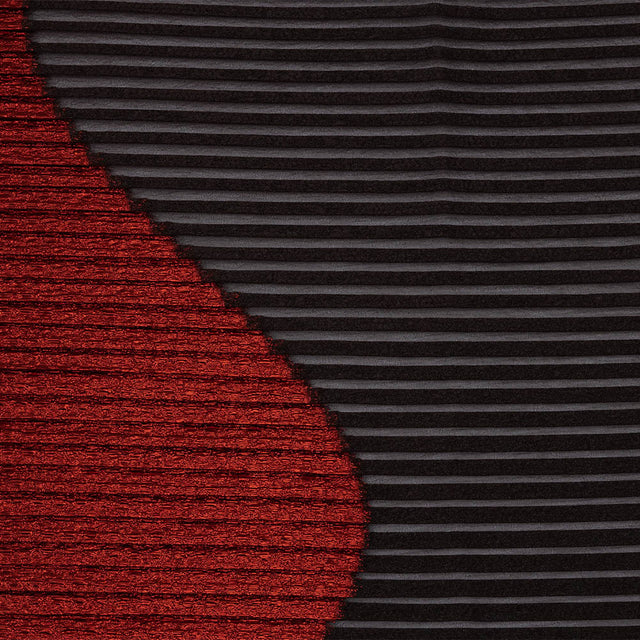 Metallic Savvy Red and Black Waves Pleated Luxury Burnout Brocade