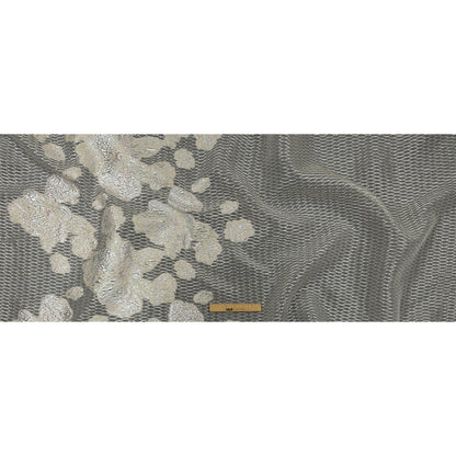 Metallic Silver, Petal Pink and Pearled Ivory Florals and Latticework Sheer Luxury Brocade