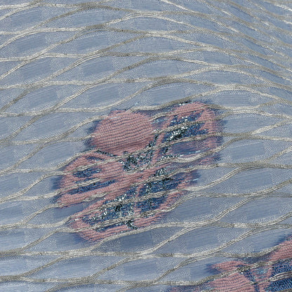 Metallic Silver, Candy Pink and Purple Rose Florals and Latticework Sheer Luxury Brocade
