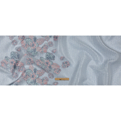 Metallic Silver, Candy Pink and Purple Rose Florals and Latticework Sheer Luxury Brocade