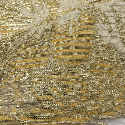 Metallic Golden Fleece and Beige Florals and Latticework Sheer Luxury Brocade